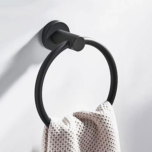 Towel Ring, Towel Holder for Bathroom Wall Stainless Steel Towel Hanger for Bathroom, Kitchen - Black