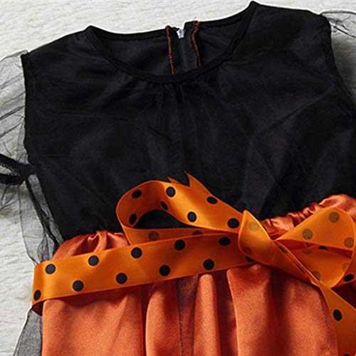 MEIYIN Fantasia de cosplay de bruxa para meninas, vestido de manga curta com fita de bolinhas, chapé