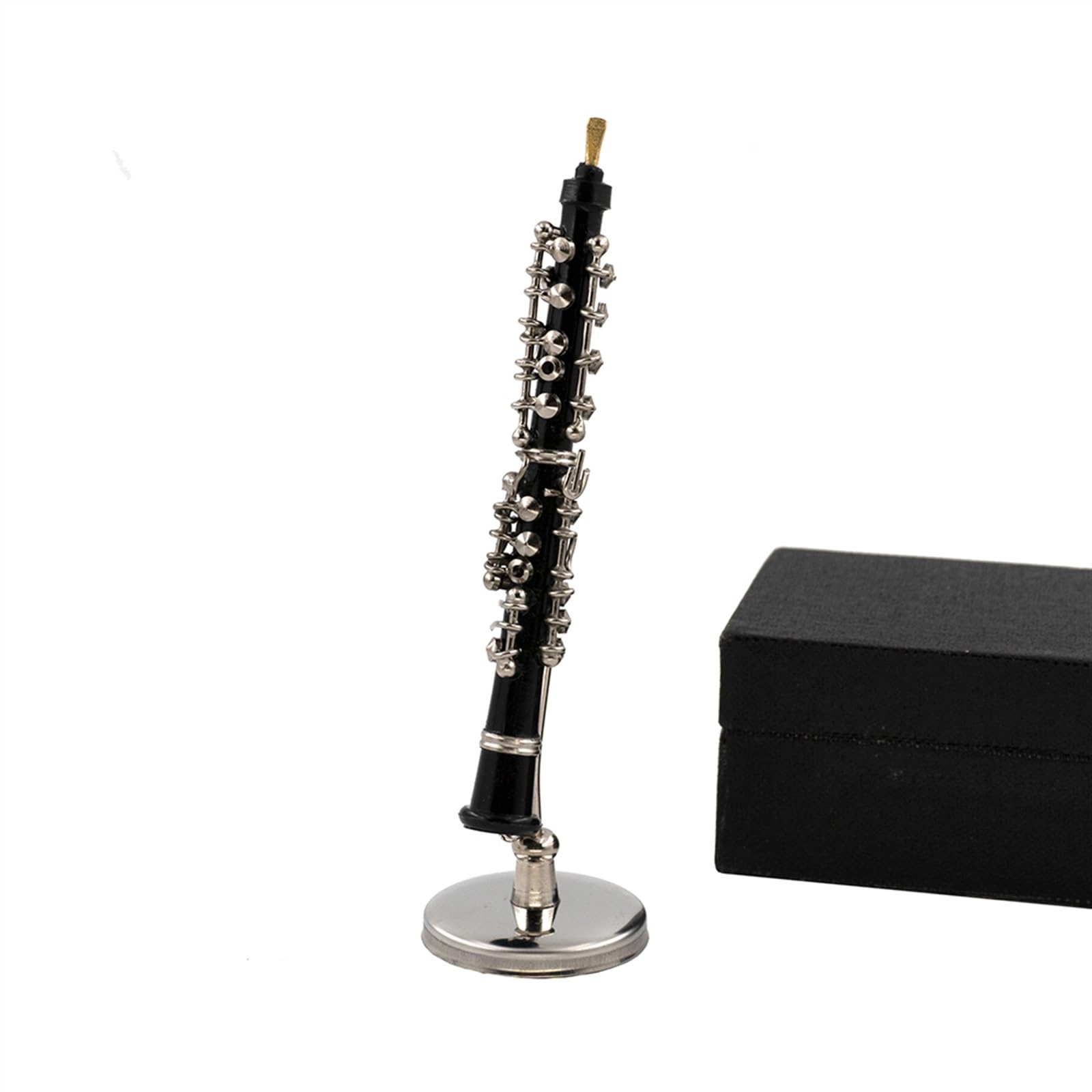 Miniatura De Oboe De Metal Para Casa De Muñecas – Instrumento Musical Decorativo Con Soporte Y Caja (8.5 Cm)