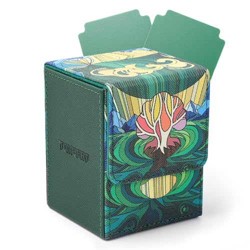 Tombert 150 - Caja De Mazo Prémium Para Mtg, Gran Capacidad Con 2 Divisores, Se Adapta A Más De 100 Cartas Con Funda Tcg Vertical-Verde