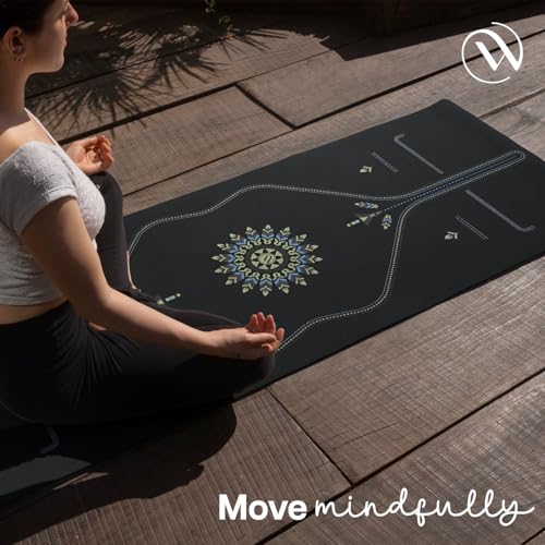Image of WiseLife Alignment PU Rubber Professional Yoga Mat Carry Strap Extra Thick Extra Long Exercise floor mat for Gym, Workout,Fitness, Yoga and Pilates PURE PU Leather & Natural Rubber (Black 5mm)