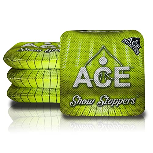 CornholeAce Show Stoppers | Yellow (Set of 4 Bags) | ACE Pro Stamped | Professional Cornhole Bags | Dual Sided Slick Slicker All Weather Waterproof