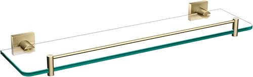 Kraus Ventus KEA-17745BG - Estante de baño de vidrio con riel, acabado dorado cepillado, acabado dorado