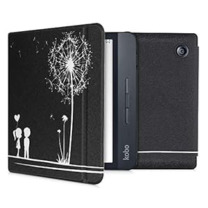 kwmobile hoes compatibel met Kobo Libra H2O – Case voor e-reader in wit/zwart – Paardenbloemen Liefde