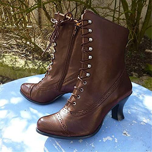 Victorian Boots for Women Vintage Granny Boots Renaissance Witch Mid Calf Boot 70s Lace Up Booties Low Heel with Zipper Kitten Heel Short Boot Shoes2