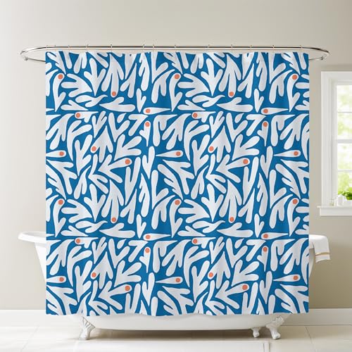Worthwhile Goods Matisse Blue and White Boho Modern Fabric Shower Curtain, Abstract Floral Art Shower Curtain, 72x72 Inches (Matisse) by Worthwhile Goods - Image 6