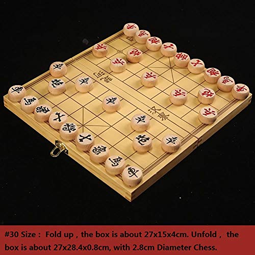 FunnyGoo Caja de Madera Beechwood Xiangqi Juego de ajedrez Chino con Caja Plegable Tablero de ajedrez ??, Caja de 27x15x4cm con ajedrez de 2.8cm de diámetro