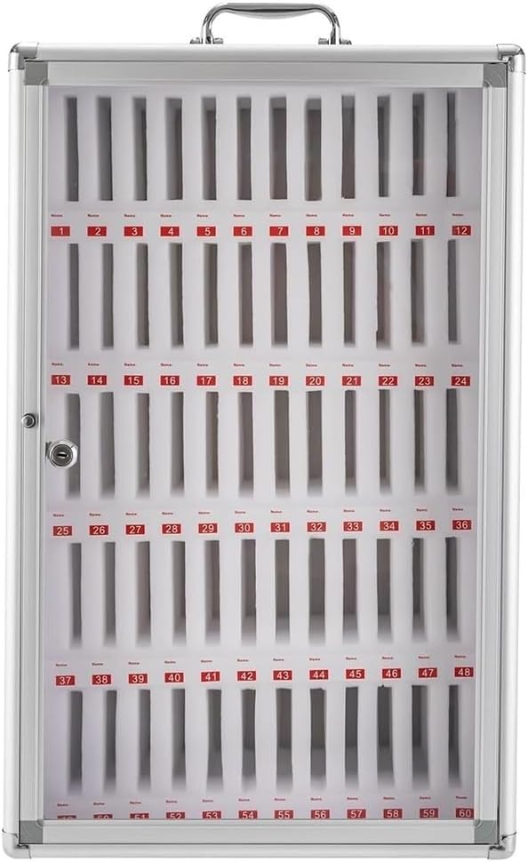 60-Slot Cell Phone Storage Box - Secure Mobile Phone Cabinet for Schools, Offices & Factories - Ideal for Classrooms & Exams - Silver-A Design