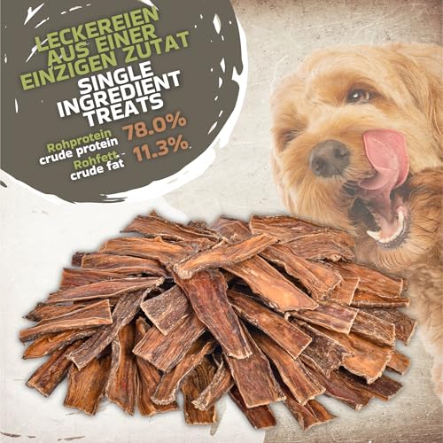 Rinderschlund Kausnacks für Hunde 1kg (ca. 43–48 Stück) | natürliche Rindfleisch-Leckerlis | Single Protein | ohne Rohhaut | proteinreich | Flache Streifen aus Rinderschlund