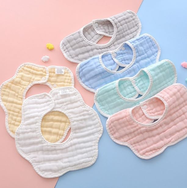 Muslin Cotton Baby Bibs, Adjustable Burp Cloths for Infant and Newborn, Machine Washable, 5 Pack4