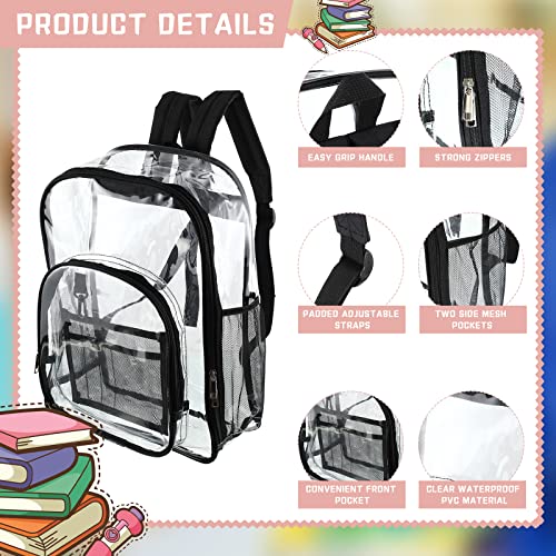Image of Sadnyy 12 Pcs Clear Backpacks Bulk, Large Students School Bags, 17 inch, Black | PVC See Through Backpack, Transparent Bookbag for Donation Events, Classroom Stadium Supplies, Work Group Use