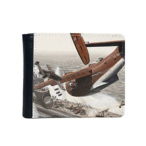 DIYthinker Men's Military The Second World War Ii Airplanes Battleships Air Force Air Combat Tragic Oil Painting Flip Bifold Faux Leather Wallet Multi-Function Card Purse Gift One Size Multicolor
