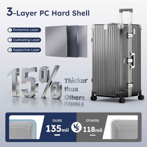 Image of ALPHA CAMP 2-Piece Luggage Set, 20 Inch Carry-On & 30 Inch Trunk Luggage | Aluminum Frame Zipperless 3-Layer PC Suitcase Set with TSA Lock,Charging Port,Cup Holder for Business & Holiday Travel