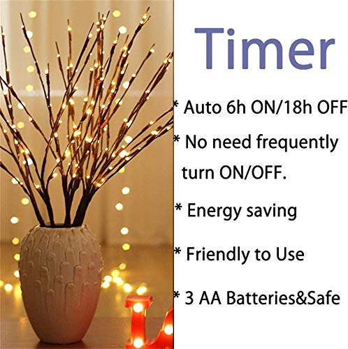 AMARS 3pcs Lighted Artificial LED Branch Lights with Timer Battery Operated Fairy Spirit Decorative Twig Tree Decorations for Home Living Room Vase Christmas (29inch, Auto 6H ON/18H Off, Warm White) by AMARS - Used condition - US$13.87
