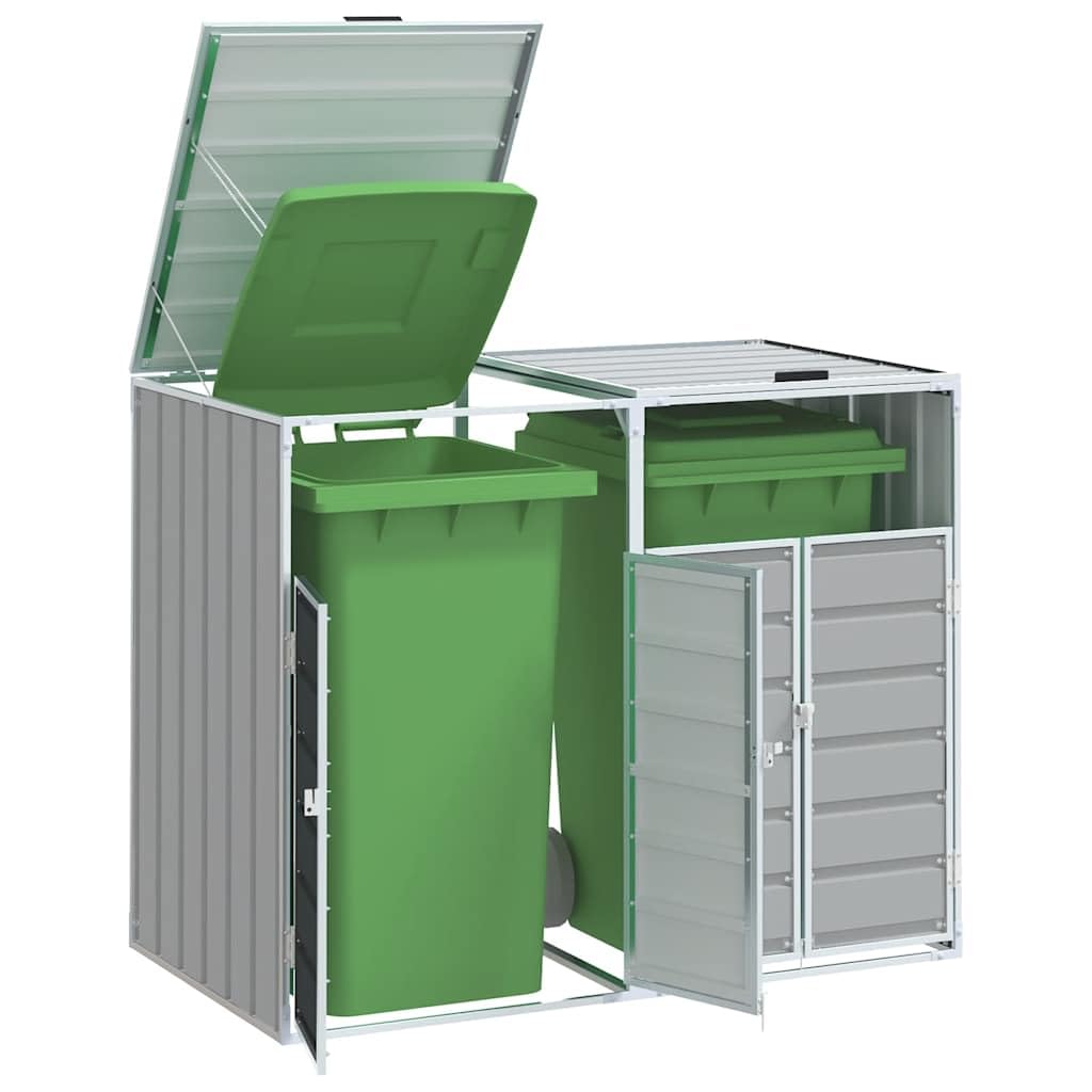 IKAYAA 2 Wheelie Bin Storage Wheelie Bin Storage for Wheelie Bins Steel Outdoor Garbage Can Store Wheeled Bins Hideaways with Lifting Lids-grey-2 Bins