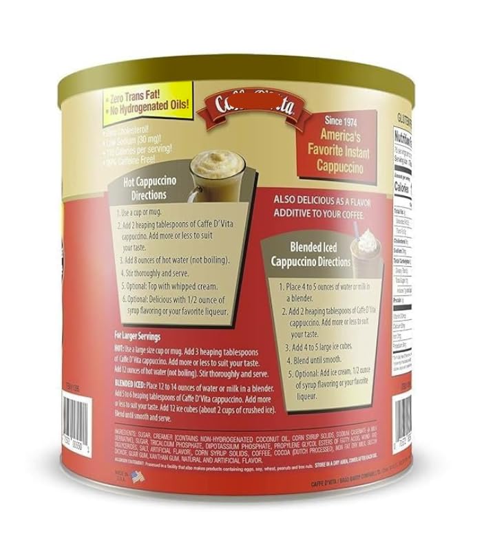 Caffe_Vitaa Mocha Cappuccino Mix - Instant Cappuccino, Gluten Free, No Cholesterol, No Hydrogenated Oils, No Trans Fat, 99% Caffeine Free, Mocha Mix - 4 LBS