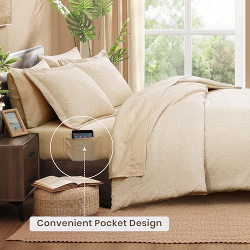 Monbix King Size Comforter Set, Birch Marble Pattern King Size Bed Set Reversible, King Bedding Set 7 Pieces, Bed in a Bag with Comforter, Sheets, Pillowcases & Shams