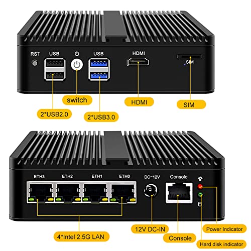 KingnovyPC Firewall Micro Appliance, 4 Port i226 2.5GbE LAN Fanless Mini PC N5100, 2* DDR4, 8GB DDR4 128GB NVMe, HDMI, DP, RJ45 COM, 4*USB Gigabit Ethernet AES-NI VPN Router Openwrt Barebone – Bild 4