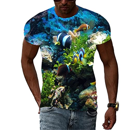 T-shirt d'été pour homme avec motif poisson imprimé décontracté 66187