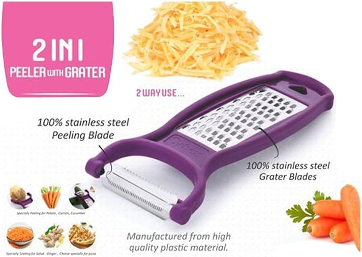 Indifox 2 in1 Cheese Grater Cum Peeler| Stainless Steel Vegetables and Fruit Peelers| Cheese, Garlic and Ginger Grater| Kitchen Tools (Pack of 2)