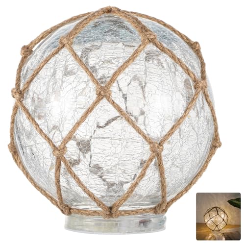 Jarrón de cristal costero con luces LED, diseño vintage de red de cuerda para decoración de sala de playa