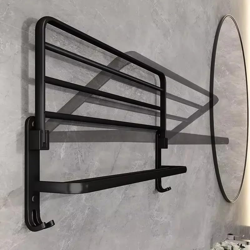 Porte-serviette salle de bain double niveau avec support pliable - 5