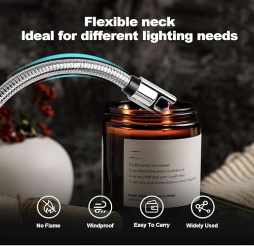 Image of Gas Lighter for Kitchen Use | C-Type Rechargeable Electric Lighter Stove & Candle Lighter with USB Charging Port | 1 Year Warranty | 400 Uses in Single Charge