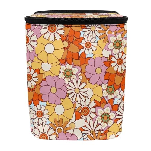 Image of Colorful Hippie Flower Car Trash Bin Bag with Lid,Cottagecore Floral Hanging Auto Garbage Can Waste Storage Bag Universal Fit Most Vehicle Truck SUV Road Trip，Picnic