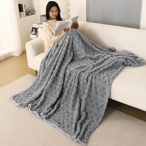 Image of HOKIPO Fleece AC Throw Blanket Double Bed Queen, 200X230 Cm / 6.5X7.5 Feet, Dark Grey (AR-5743-DGRY)
