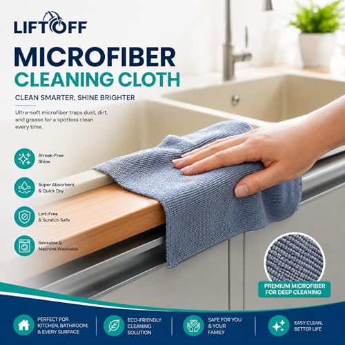 Image of LIFTOFF Microfiber Cleaning Cloth Roll 40 Sheets,8000 Times Washable Kitchen Cleaning Towels Highly Absorbent Quick Dry & Lint-Free Cloth Roll |Tearable Multipurpose Wipes for Kitchen, Car,Glass Use