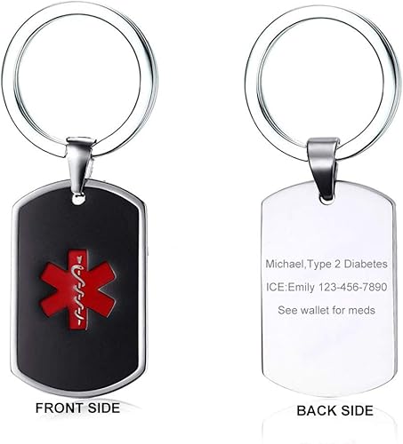 VNOX Llavero de acero inoxidable personalizado con grabado de alerta médica para perros para hombres y mujeres