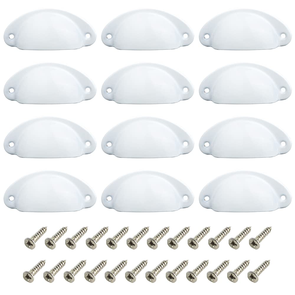 Ceeysee White 12Pcs Cup Handles For Drawers 81 X 35Mm Shell Pull Handles Vintage Antique Drawer Semicircle Handle Furniture Door Knobs Handles With Screws (Klsb/White)