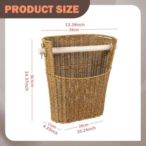 Cesta para guardar papel higiénico con barra de madera MagiDeal para organizar el baño rústico 3