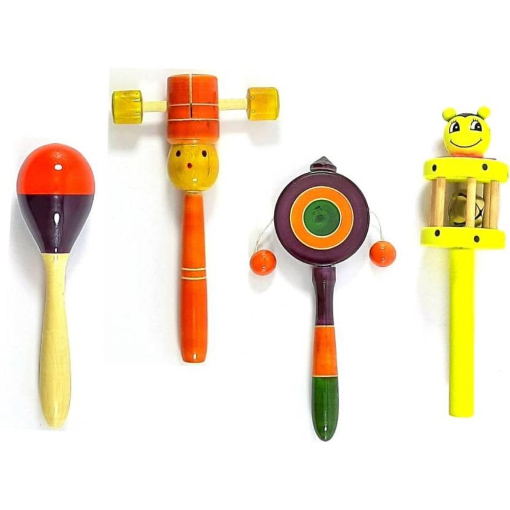 Little Mind Wooden Baby Rattle Set Wood Rattles for Babies 0-6-12 Months,Toy for Infant Newborn,Montessori Toys for Babies Multi Colour Pack of 4 (B0CLPC9JYS) Amazon Price History, Amazon Price Tracker