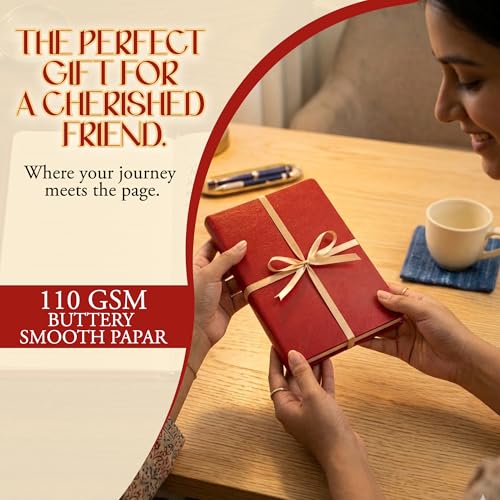 Image of GLUN Soft Touch PU Leather A5 Notebook, Red Cover Portable Pocket Diary Notepad with Schedule, 252 Writing Pages for Home, School & Office Use