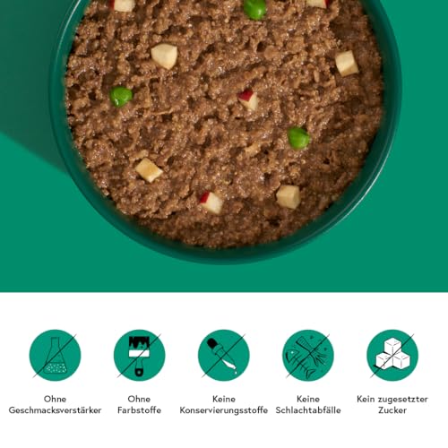 FRED Senior Nassfutter Hirsch & Pute – 28 % Hirsch & 12 % Putenherzen – speziell für ältere Hunde – mit Amaranth, Spirulina & Grünlippmuschel – 390 g Tetra Pak