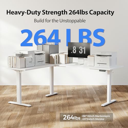 Image of Agilestic Triple Motors 73 inch x 60 inch L Shaped Standing Desk, Electric Standing Desk Adjustable Height, Extra Large Desktop Corner Table for Home Office, Gaming Workstation, Splice Board, White