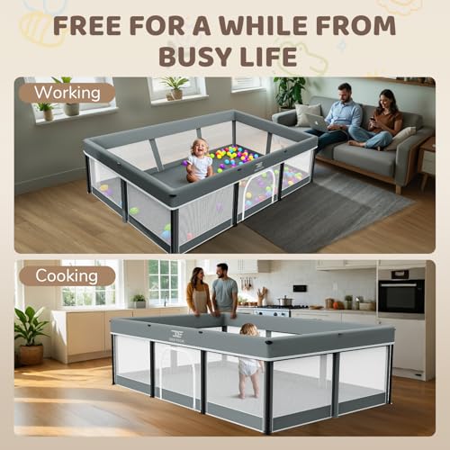 Image of 74x50 Foldable Baby Playpen with Mat - Portable Outdoor Play Yard, Grey