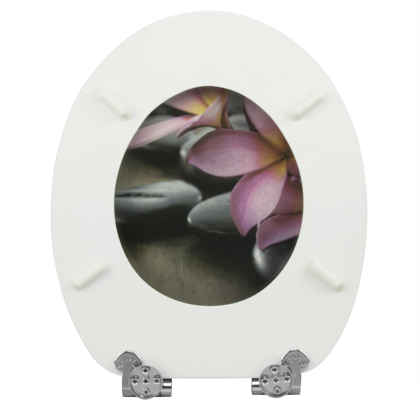 WOLTU Toilettendeckel mit Absenkautomatik O-Form aus MDF, Wc Sitz mit Absenkautomatik, Leicht zu Reinigen, Blumenmotiv Grau