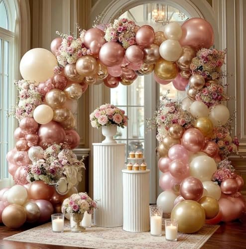 Kit arche de ballons or rose pour un décor de mariage et d'anniversaire féerique