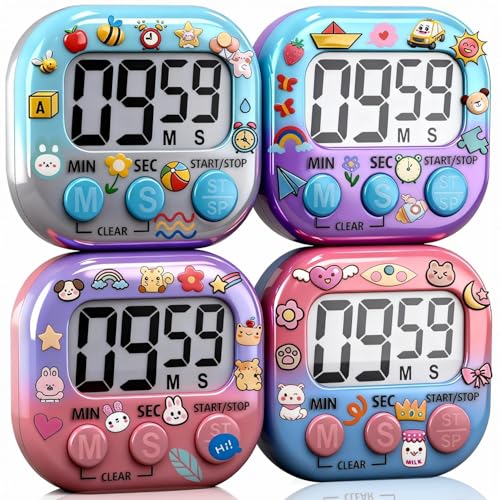 G.CATACC 4 Pack Digital Timer for Kids, Kitchen Timers for Cooking, Magnetic Countdown Timer for Classroom Teachers, Study, Work, Outdoor (Battery Not Included)