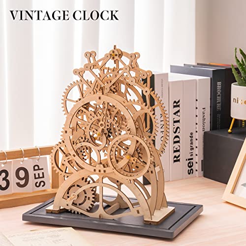 ROKR 3D Wooden Puzzle Clock Kit - 166pcs Self-Assembly Model Kit Wooden Puzzles for Adult -Brain Teaser Engineering Toy- Gift for Teens&Adults (Pendulum Clock)