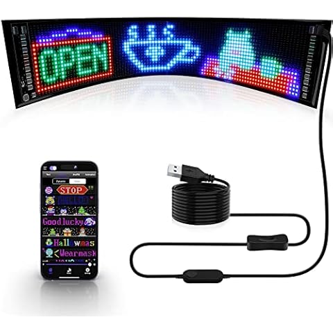KJOY Programmable Huge Bright LED Signs, 27''x5'' USB 5V, Bluetooth App Control Custom Text Pattern Animation, Scrolling, Flexible LED Display for Car Store Party Bar Hotel Cover