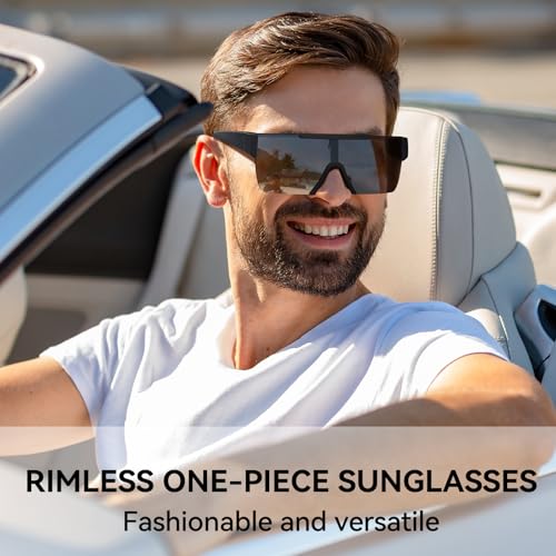 Image of Dollger Oversized Square Sunglasses for Men Women, Fashion Flat Top Mirrored Sunnies Rimless Shades UV Protection