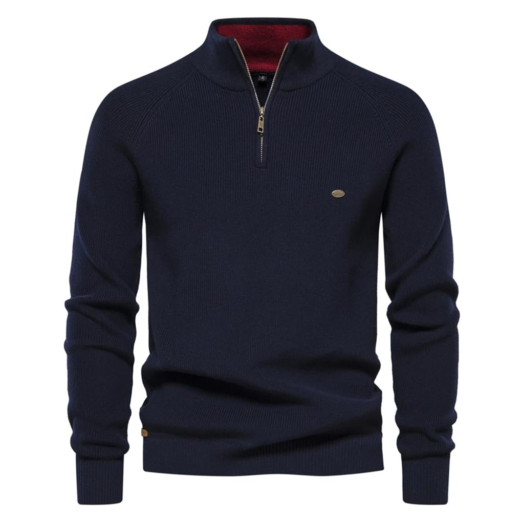 Uomo Collo Alto Maniche Lunghe Cerniera Maglione Inverno Cotone Casual Caldo Maglioni Cardigan