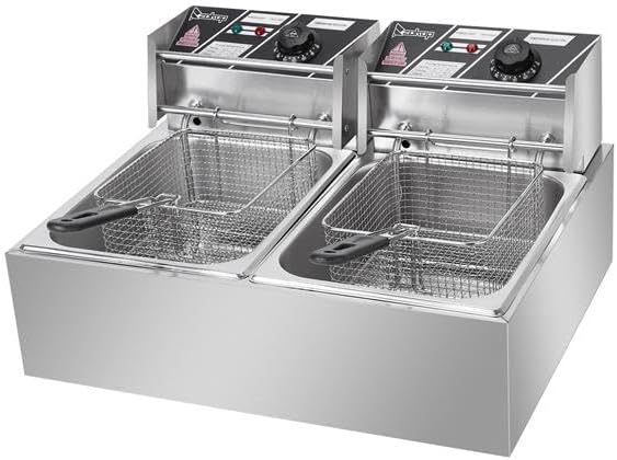Electric Deep Fat Fryers with Removable Basket | Electric Oil Fryers Dual Tank Kitchen Frying Machine 5000W MAX 110V 12.7QT/12L