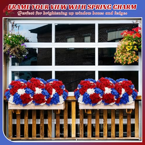Image of Suncalla 12 Bundles Red White and Blue Artificial Flowers for Outdoors Bulk 20'' Patriotic Flower Decor Faux Cemetery Flowers Garden Veterans Day Decor (Blue Red and White)