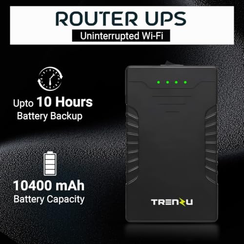 Image of Trenzu 12V Mini UPS for WiFi Router | 10400mAh Battery Backup up to 10 Hours | Supports Airtel WiFi, JioFiber, Router, Modem & CCTV | Replaceable Battery & Surge Protection