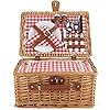 ZORMY Wicker Picnic Basket for 2 Person, Willow Hamper Basket Sets with Insulated Compartment, Handmade 2 Person Picnic Basket Classical Red Check with Utensils Cutlery Perfect for Picnic, Camping