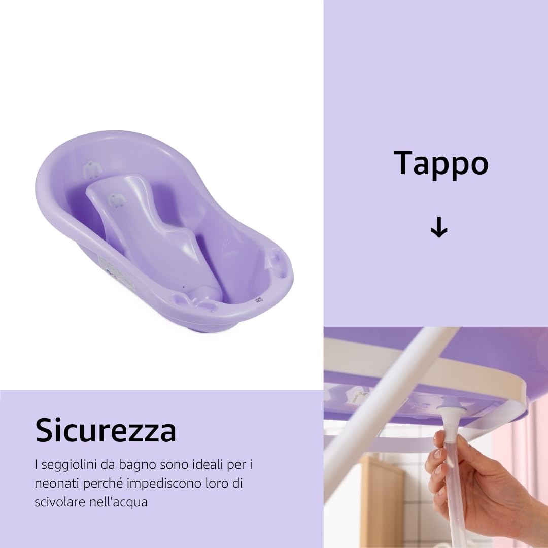 Hylat Baby Set: Vaschetta da bagno con supporto, sedile per il bagno e scarico - Certificato TÜV Rheinland - soluzione ideale per meravigliose esperienze di bagno - Collezione Lite
